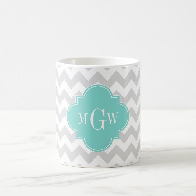 Mug Lt Grey What Chevron Aqua Quatrefoil 3 Monogramme (Centre)