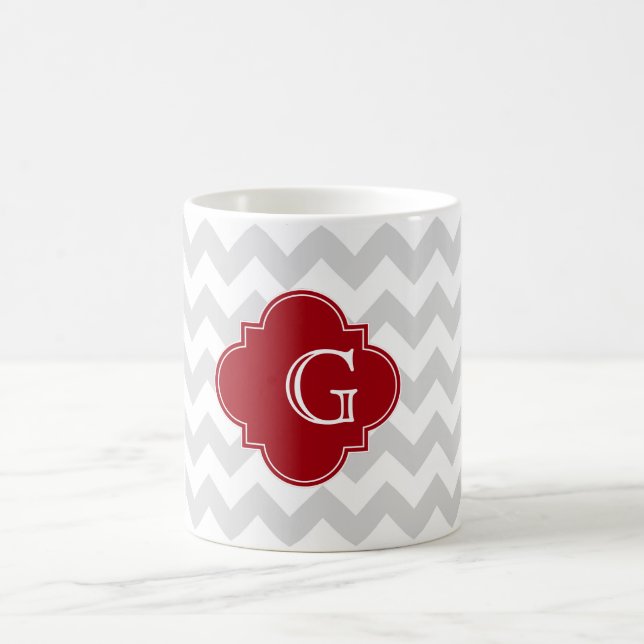 Mug Lt Grey What Chevron Cranberry Quatrefoil Monogram (Centre)