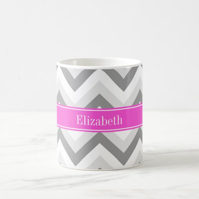 Mug Lt Two Grey White Chevron Hot Pink Nom Monogramme (Centre)