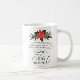 Mug Luc 2:10-11 Bon Tidings Poinsettia Noël