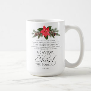 Mug Luc 2:10-11 Bon Tidings Poinsettia Noël