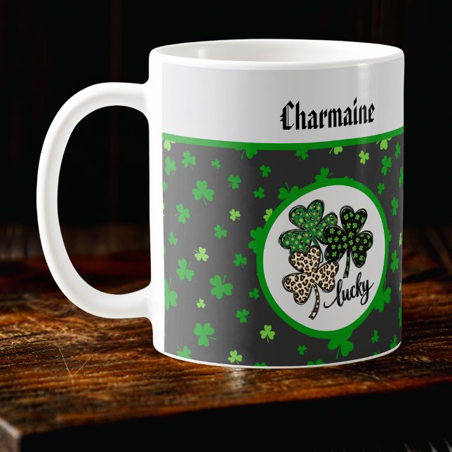 Mug Lucky St Patrick Shamrock Green Black Cat Print   (Créateur téléchargé)