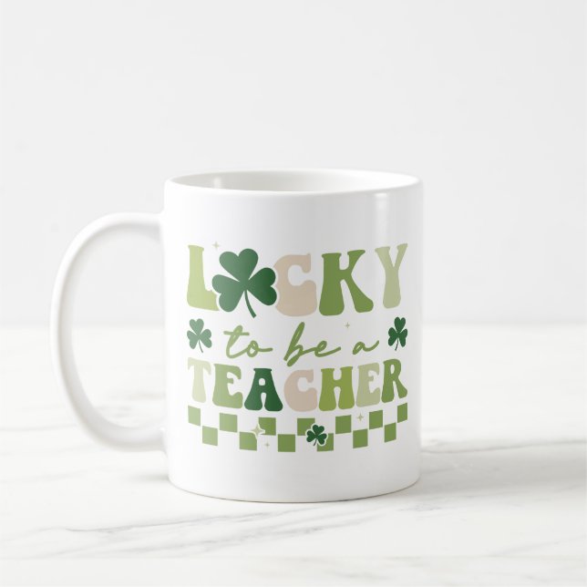 Mug Lucky To Be Teacher Super Retro St Patrick's Day (Gauche)