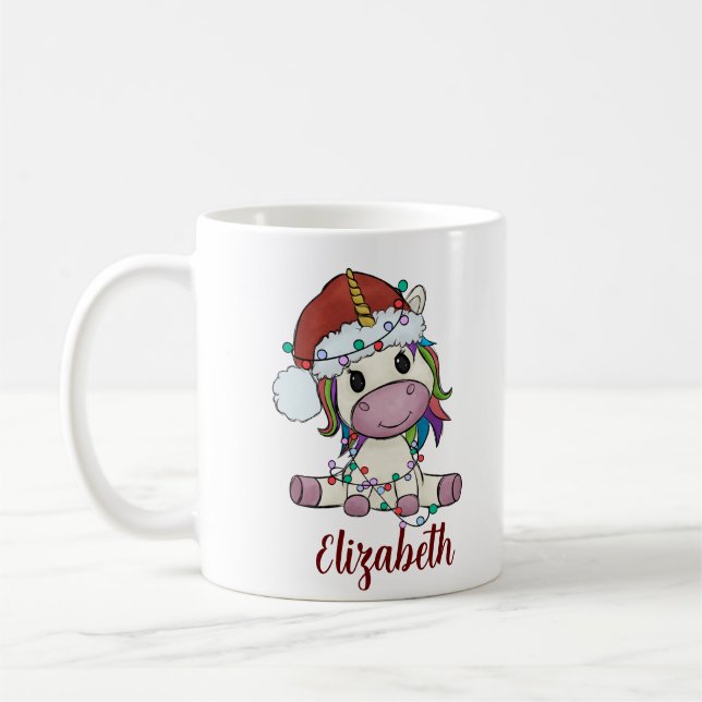 Mug Lumière de Noël de la licorne mignonne (Gauche)