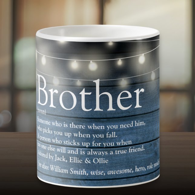 Mug Lumières à cordes en bois rustique bleu Définition (Brother Definition Blue Rustic Wood String Lights Coffee Mug)