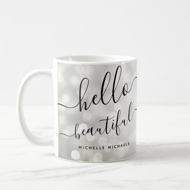 Mug Lumières d'argent personnalisées "Bonjour belle" (Gauche)