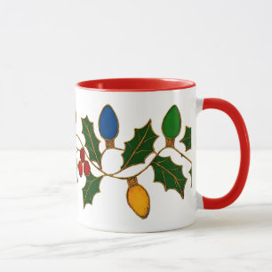 Mug Lumières de Noël et houx en cloisonné