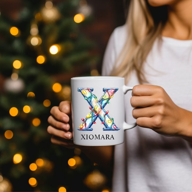 Mug Lumières de Noël Personnalisées Monogramme Initial (Personalized Christmas Lights Monogram Initial X Coffee Mug)