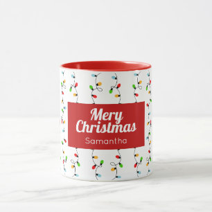 Mug Lumières de Noël Simples Rouge Ampoules