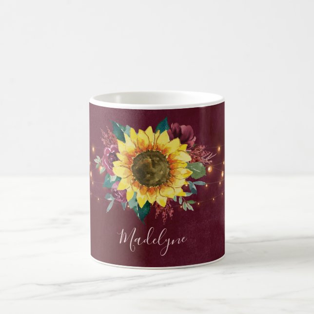 Mug Lumières de tournesol Bourgogne Monogramme floral (Centre)