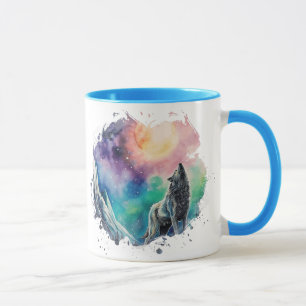 Mug Lumières du Nord Mystic Wolf aquarelle multicolore