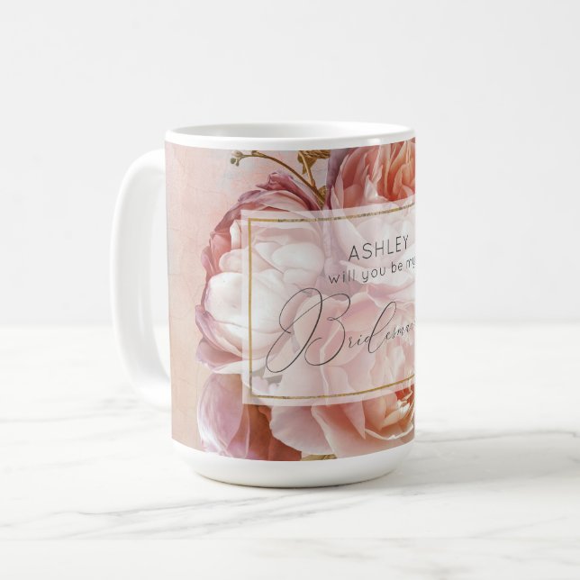 Mug LUMINEUSE ROSE Élégante demoiselle Florale moderne (Devant gauche)