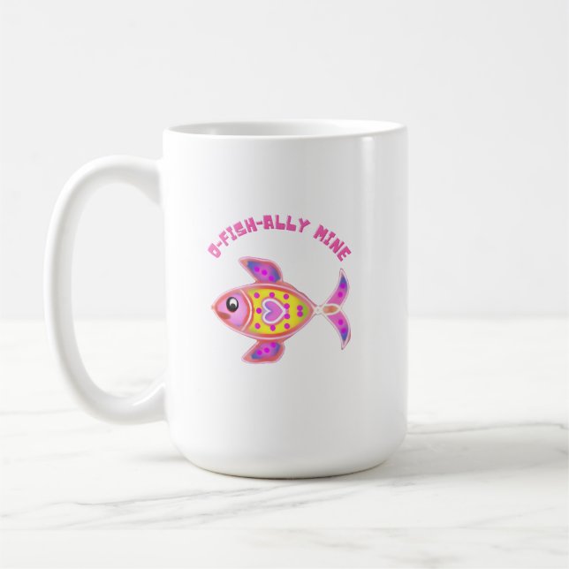 Mug Luminous Heart Fish: Radiant Neon Kawaii Sea Life  (Gauche)