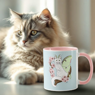Mug Luna Moth Moth Blanc Chat Vert