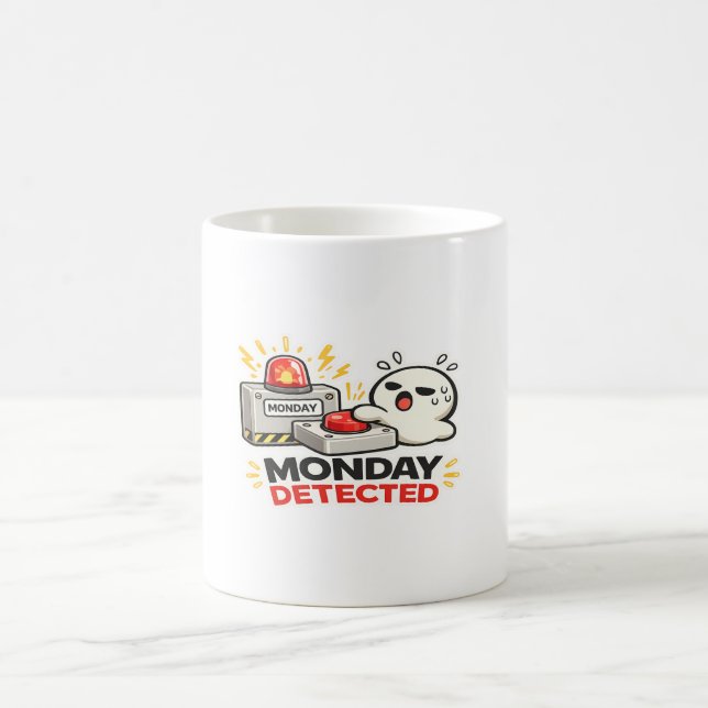 Mug Lundi Détecté - Alarme de Personnage Drôle Mignon  (Centre)