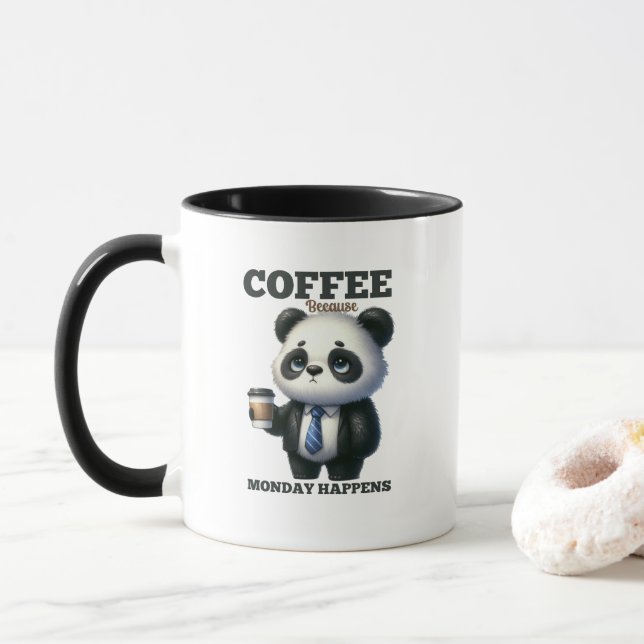 Mug Lundi drôle café panda ours mot art  (Avec donut)