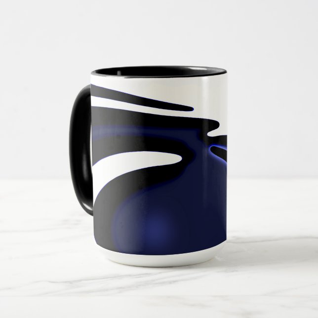 Mug Lune bleue : bleu abstrait, blanc et noir (Devant gauche)
