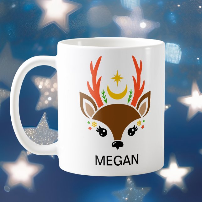Mug Lune céleste et visage de renne étoile pour les fê (Celestial Moon & Star Reindeer Face Holiday Coffee Mug
)