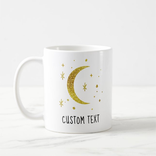 Mug Lune et étoiles dorées Texte personnalisé Céleste  (Gauche)