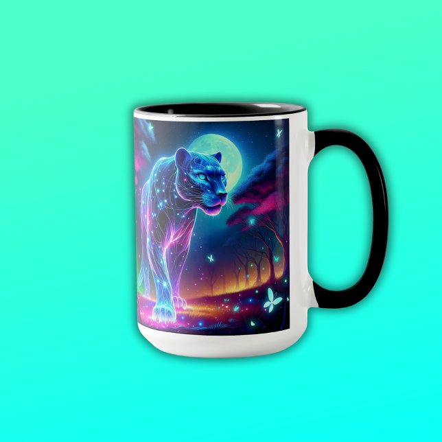 Mug Lune et panthère Holographique néon coloré | (Créateur téléchargé)