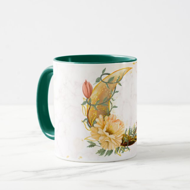 Mug Lune florale, Graphique beige et jaune (Devant gauche)