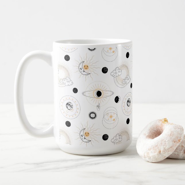 Mug Lune phases soleil stylisé rétro planètes vintages (Avec donut)