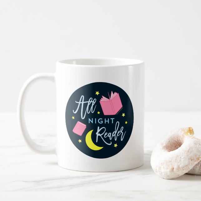 Mug Lune Stars et livres roses Tous Lecteur de Nuit (Avec donut)
