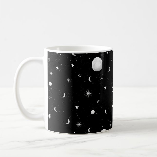 Mug Lunes et étoiles noires et blanches (Gauche)
