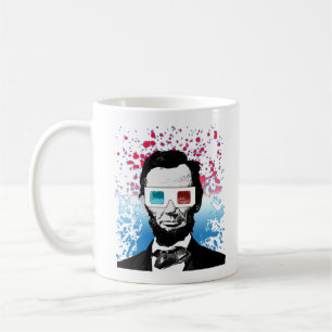 Mug Lunettes 3D Abraham Lincoln Patriotique Rouge Bleu