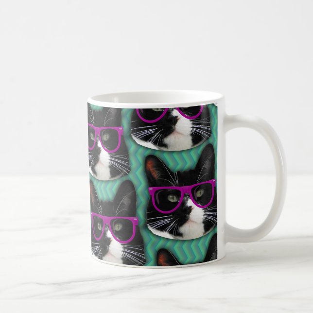 Mug Lunettes amusantes Tuxedo Chat Motif Design épopé (Droite)