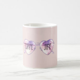 Mug Lunettes de cœur rose violet Amour Joie