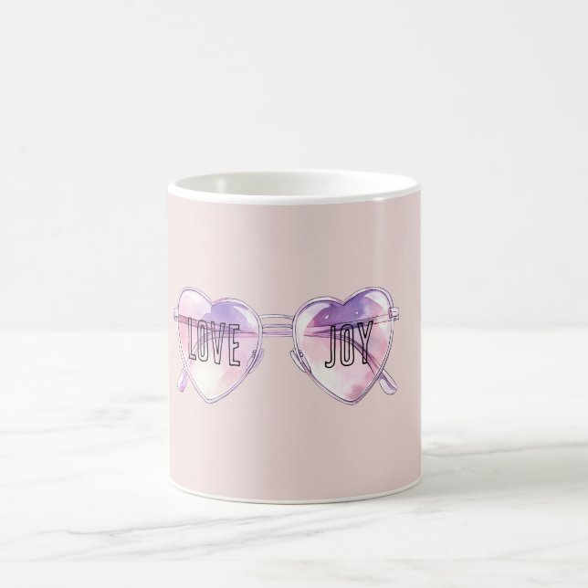 Mug Lunettes de cœur rose violet Amour Joie (Centre)