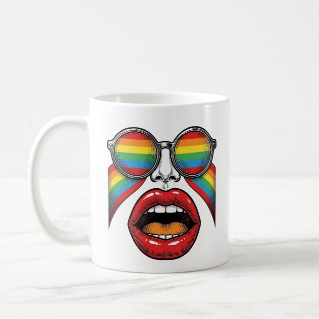 Mug Lunettes de soleil arc-en-ciel rétro lèvres visage (Gauche)