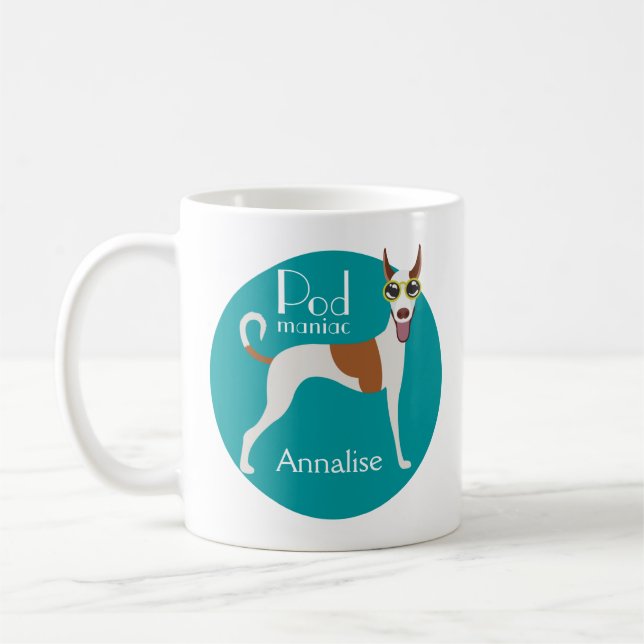 Mug Lunettes de soleil Podenco Chien customisé Fun Caf (Gauche)