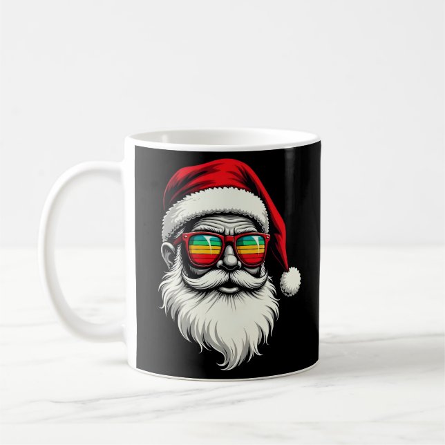 Mug Lunettes de soleil rétro Funny Santa Face Noël  (Gauche)