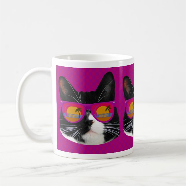 Mug Lunettes de soleil Rocking Tuxedo Chat amusant Art (Gauche)