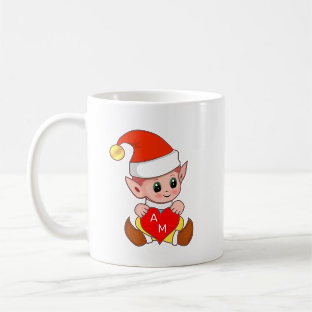 Mug Lutin de la Saint-Valentin avec cœur et monogramme (Gauche)