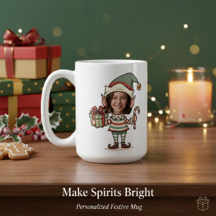 Mug Lutin de Noël à visage de photo personnalisé