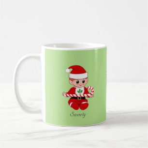 Mug Lutin de Noël avec canne à bonbons & texte sur fon