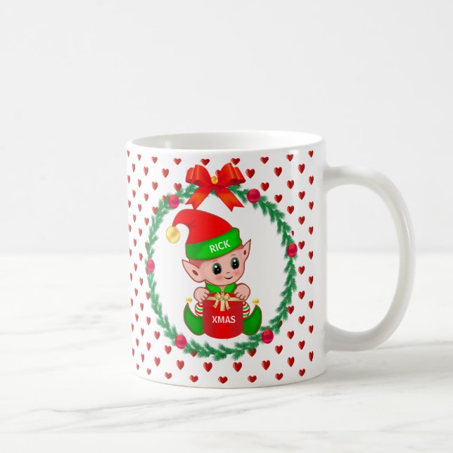 Mug Lutin de Noël, couronne de pin, boules rouges et c (Droite)