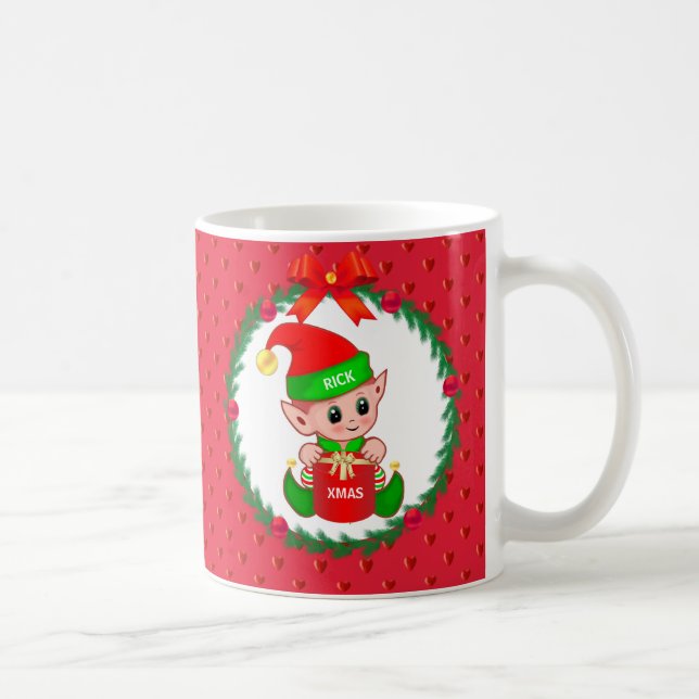 Mug Lutin de Noël, couronne de pin, boules rouges et c (Droite)