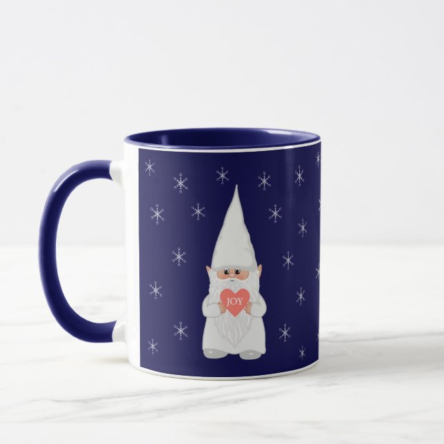 Mug Lutin de Noël et flocons de neige sur fond bleu ma (Gauche)