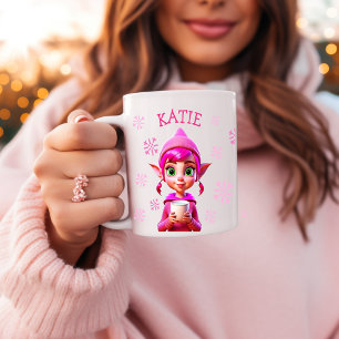 Mug Lutin de Noël personnalisé Flocons de neige roses 