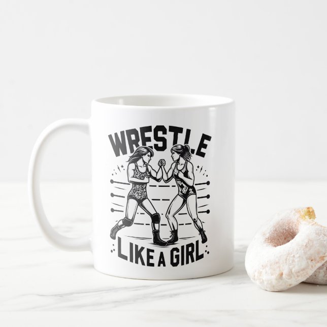 Mug Lutte Comme Une Fille, Femme De Combat, Pouvoir Fé (Avec donut)