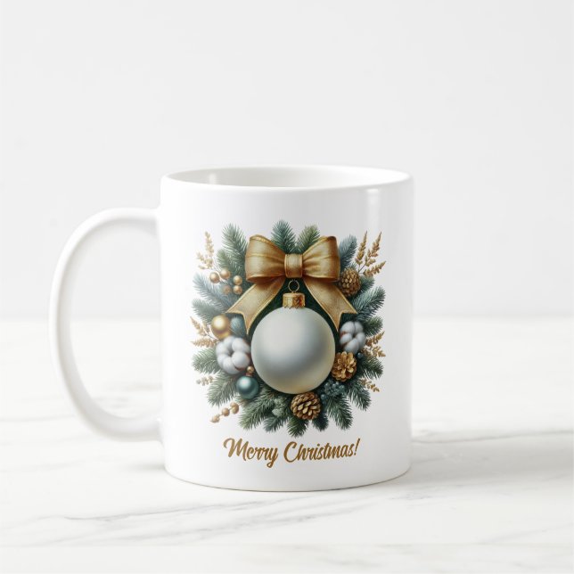 Mug Lux blanc de Noël Bauble coton or arc pin (Gauche)