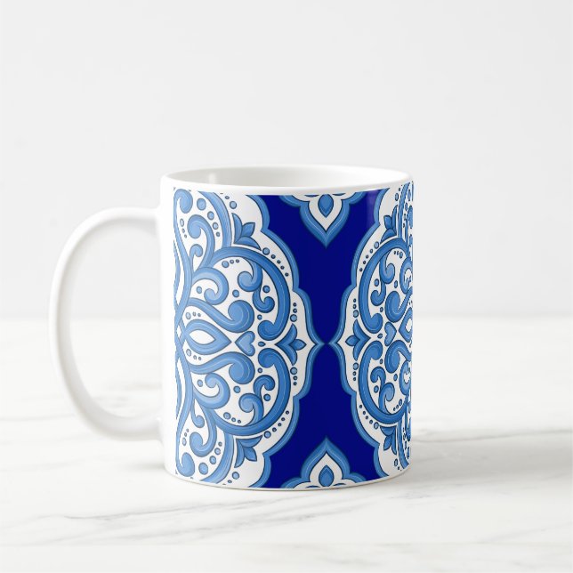 Mug Luxe blanc-bleu, ornement turc. (Gauche)