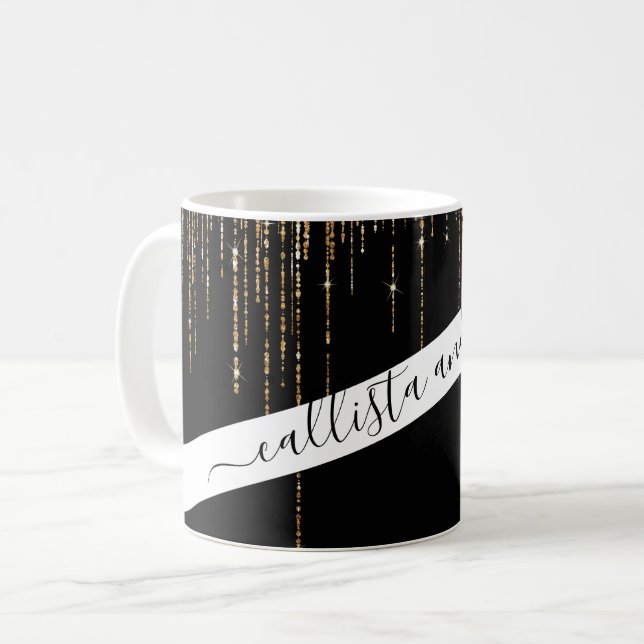 Mug Luxe Chic Black Gold Fringe Parties scintillant ét (Devant gauche)