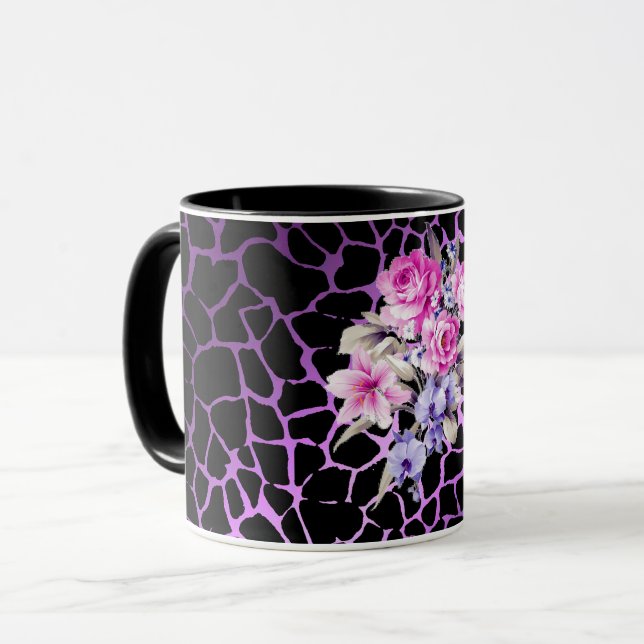 Mug Luxe moderne violet Rose noir Tigar (Devant gauche)