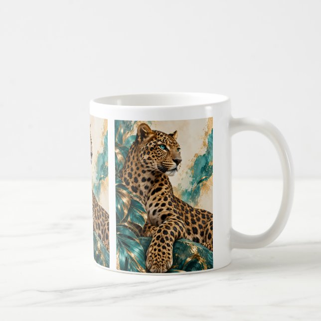 Mug Luxueux Léopard Sarcelle et Or (Droite)