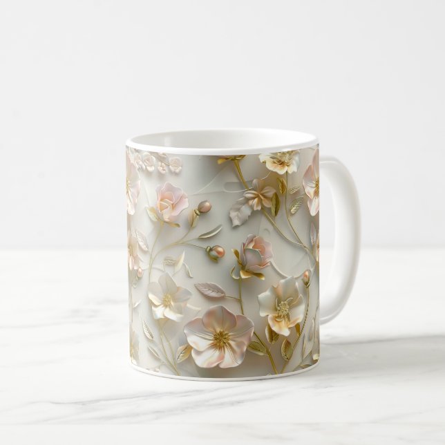 Mug Luxury 3D Embossed Floral Gold Foil Elegant  (Devant droit)